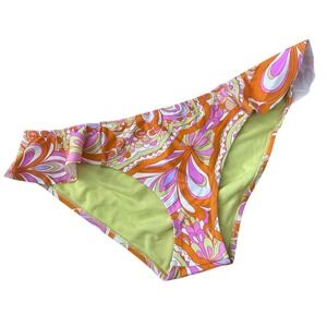 Raisins Roma Ruffle Bikini Bottom Psychedelic Paisley Orange Pink NWT Size Small